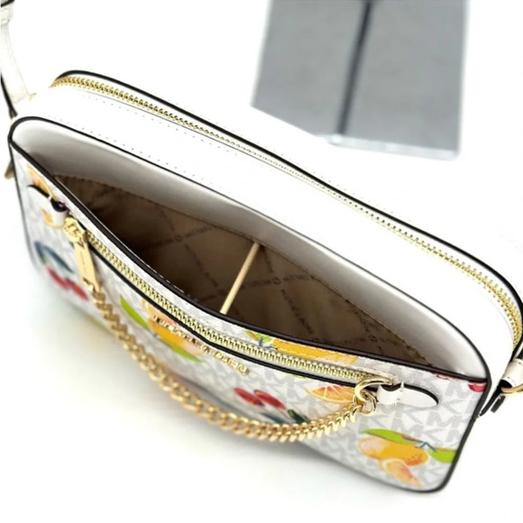 Michael Kors Large EW Zip Chain Xbody Crossbody Bag Optic White Multi - Picture 9 of 11